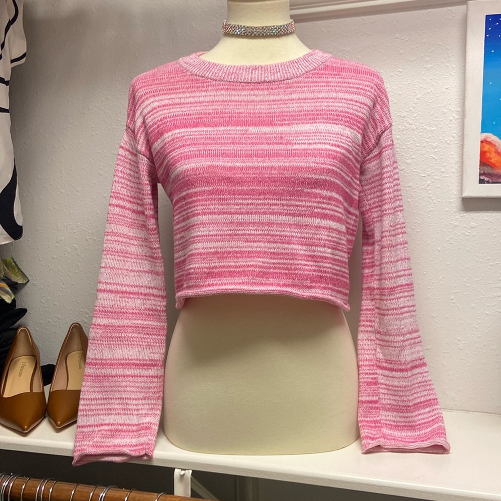 Pink Bell Sleeve Crop Sweater